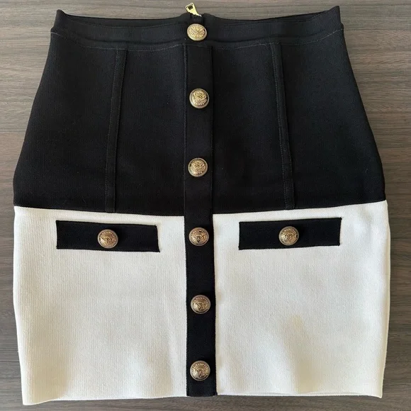 Balmain Black and White Mini Pencil Skirt - Picture 1 of 5